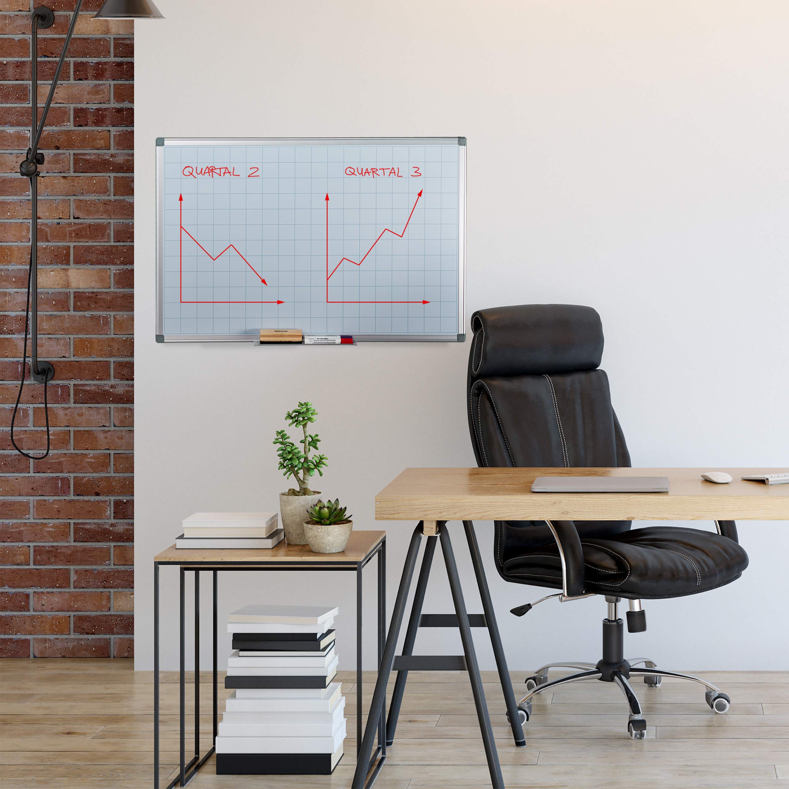 Relaxdays Tableau, organiseur quadrillé, effaçable, magnétique, panneau d’organisation, aimanté, 60 x 90 cm, blanc