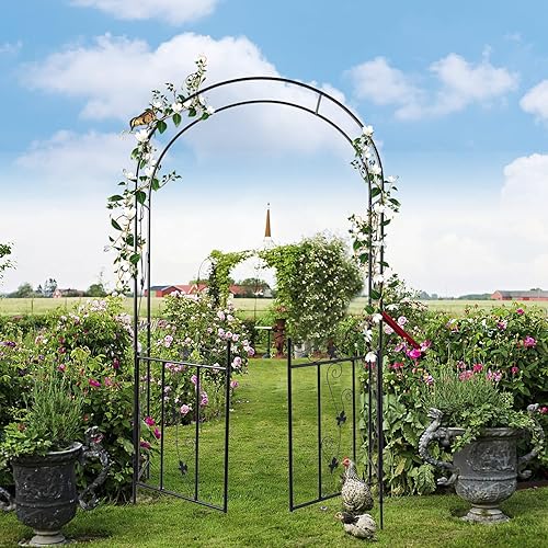 Miniatura 8 de Arco de jardín de acero para jardín, enrejado de arco con cestas para plantas, cenador para varias plantas trepadoras, césped al aire libre patio
