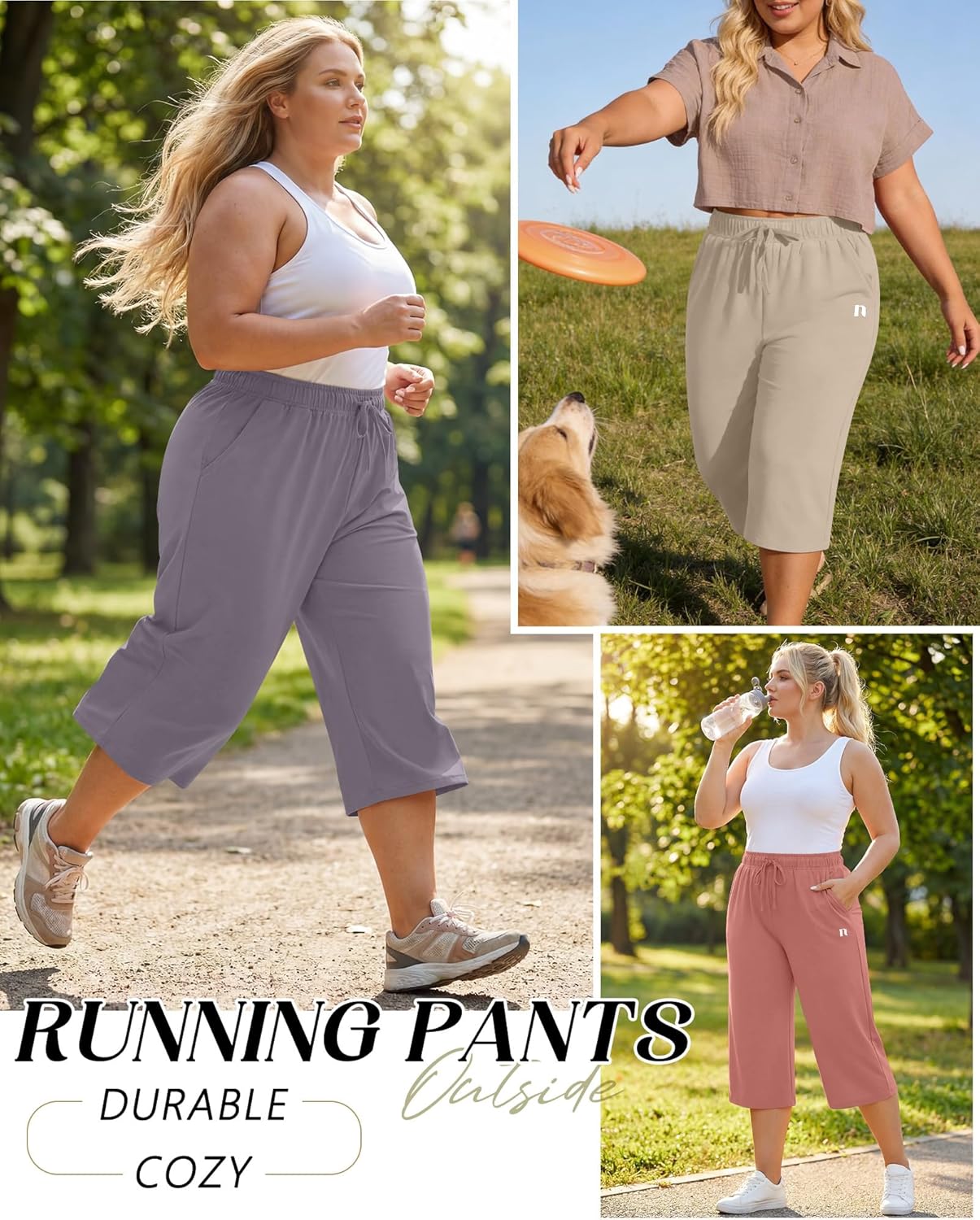 Neer 3 Pack Women's Plus Size Capris,Wide Leg Loose Pants Casual Drawstring Capri Sweatpants Drawstring Pants with Pockets - Image 6