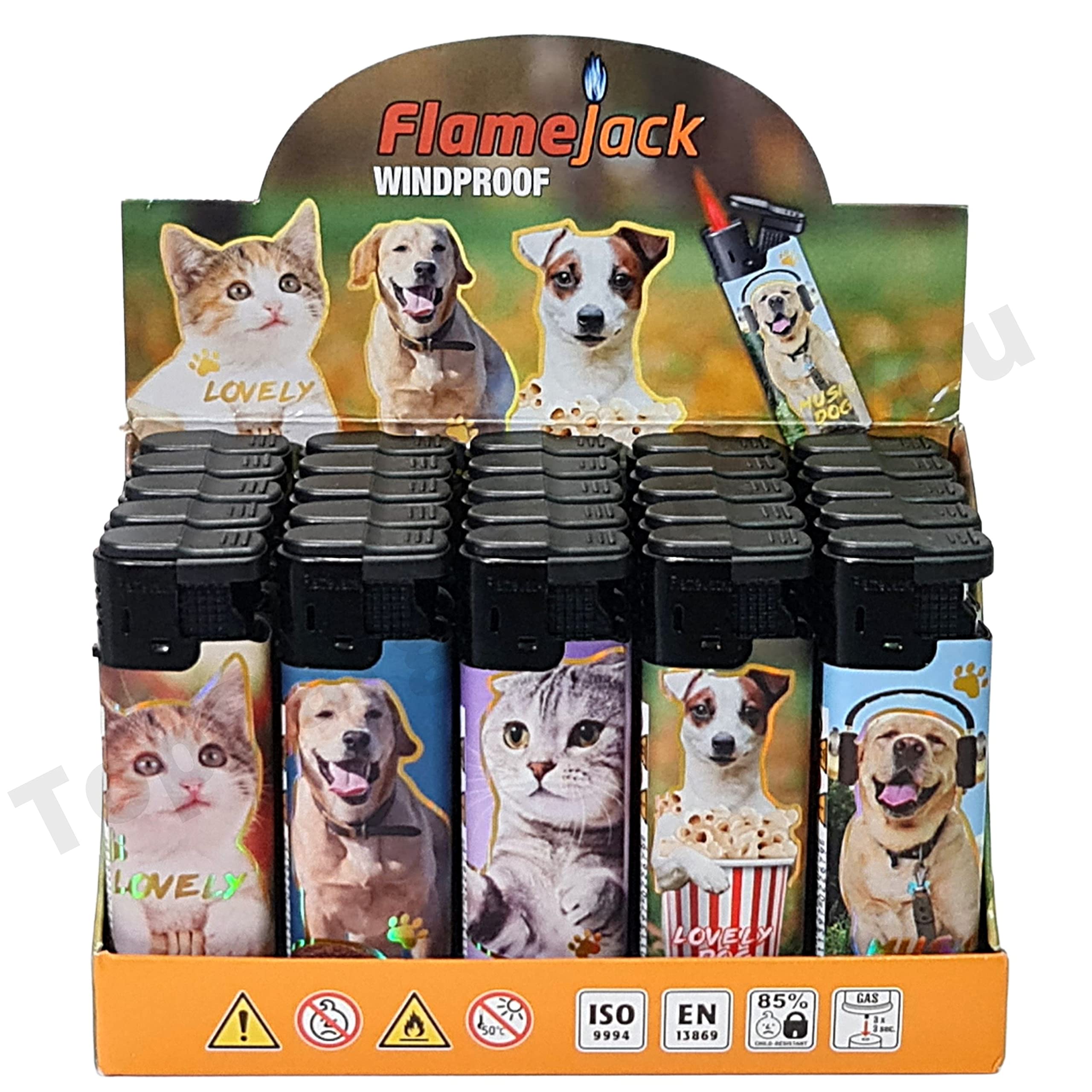 Zactly - 5 x FlameJack Colourful Windproof Dustproof Jet Lighters Really Powerful – LIMITED EDITION (Lovely Cats Dogs) Multicolor