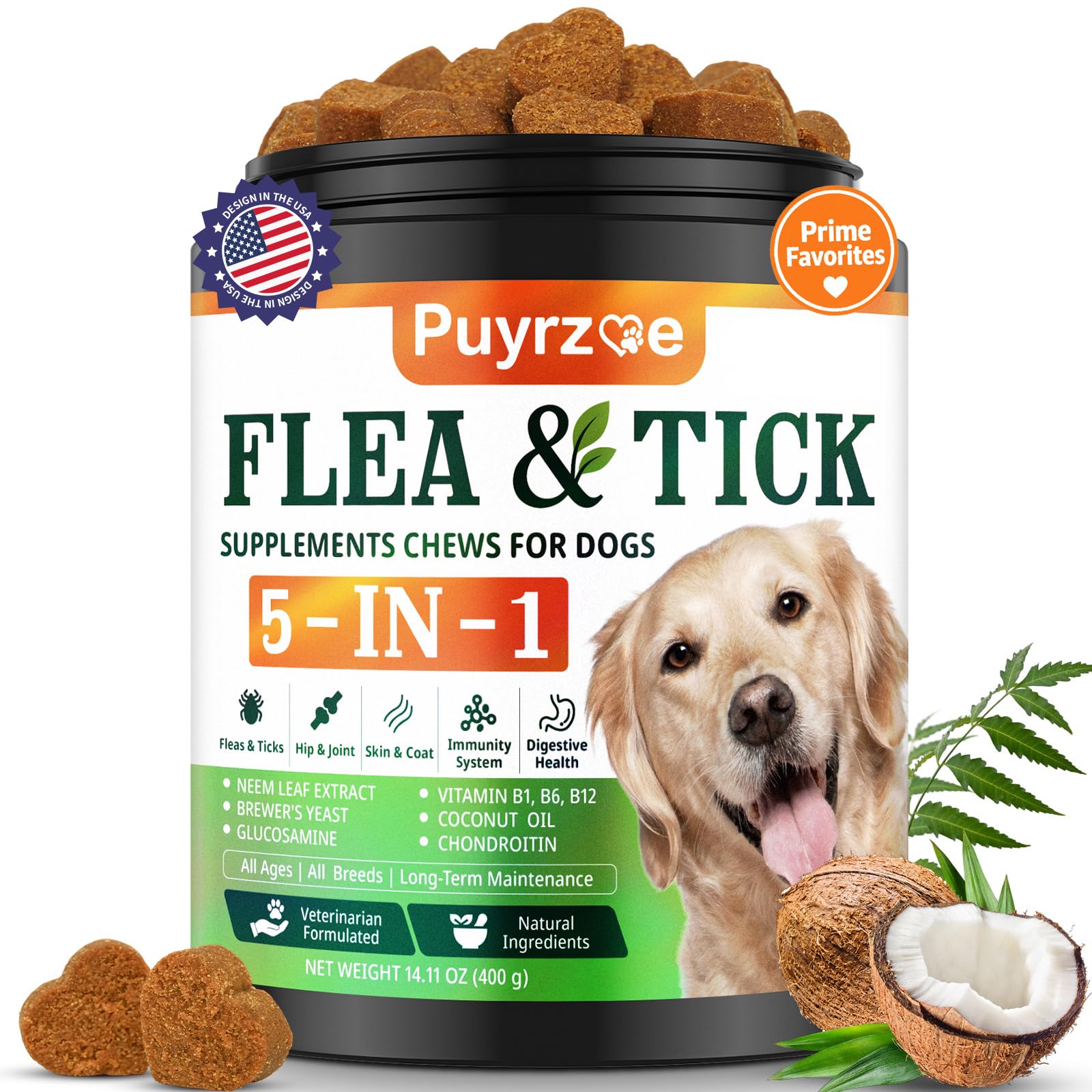 Puyrzoe 5-in-1 Dog Flea and Tick Treatment Chewable