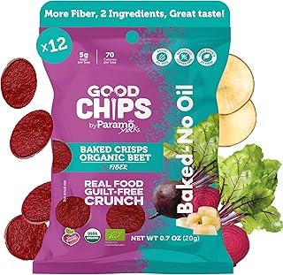 Baked Organic Beet & Yacon Crisps by GOOD CHIPS! Crispy, Crunchy, Oil-Free, No Added Salt, Organic, High Fiber, Prebiotic Superfood, Healthy Vegan Snack - 0.7 oz bags - Pack of 12