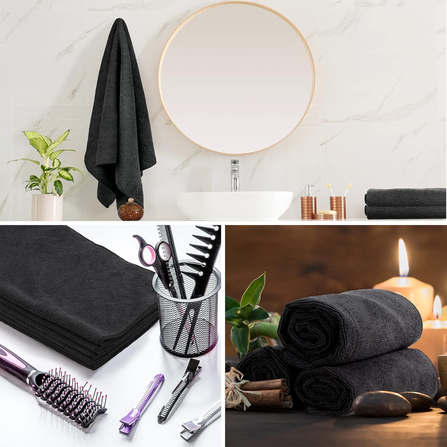 Mixweer 26 Pack Salon Towel Bulk Black Microfiber Hair Drying Towels Bleach Proof Microfiber Lint Free Absorbent Hand Towels Set for Home Hotel Bath Salon Spa Gym, 16 x 27 Inches