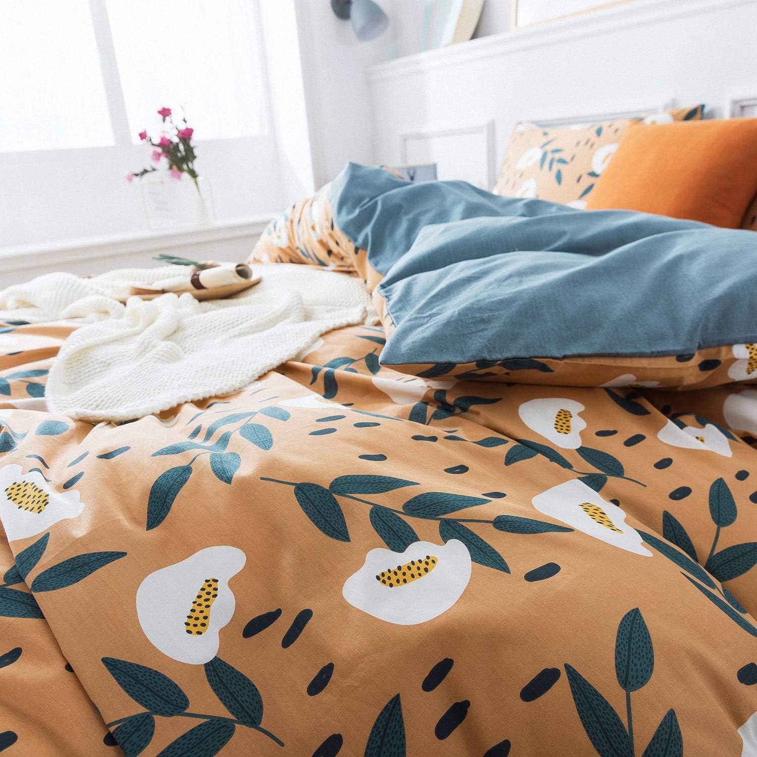 Up To 40% OFF HoneiLife Cotton Duvet Cover King Size Floral Comforter Cover, Soft and Breathable Wildflower Bedding Set with Zipper Closure & Corner Ties, 3pcs(1Duvet Cover+2 Pillow Case)-,Gold Ingots Orange 🛒 Crazy Deals HoneiLife Cotton Duvet Cover King Size Floral Comforter Cover, Soft and Breathable Wildflower Bedding Set with Zipper Closure & Corner Ties, 3pcs(1Duvet Cover+2 Pillow Case)-,Gold Ingots Orange