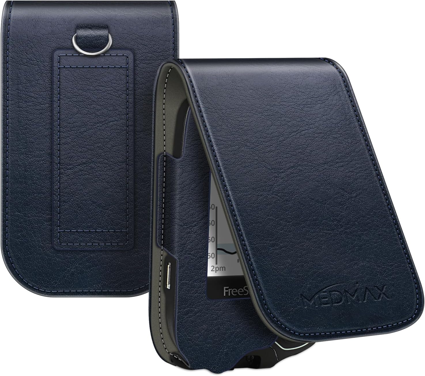PU Leather Protective Case for Freestyle Libre 2 / Libre Reader, Lightweight Shockproof Diabetic Storage Carrying Case with Clip and Handle (Navy)