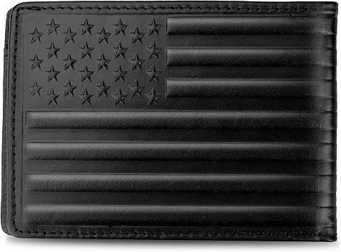 Full Grain Leather Bifold Wallets, RFID-Blocking, Western Wallets with 12 Slots Black, US Flag, Mens Gift