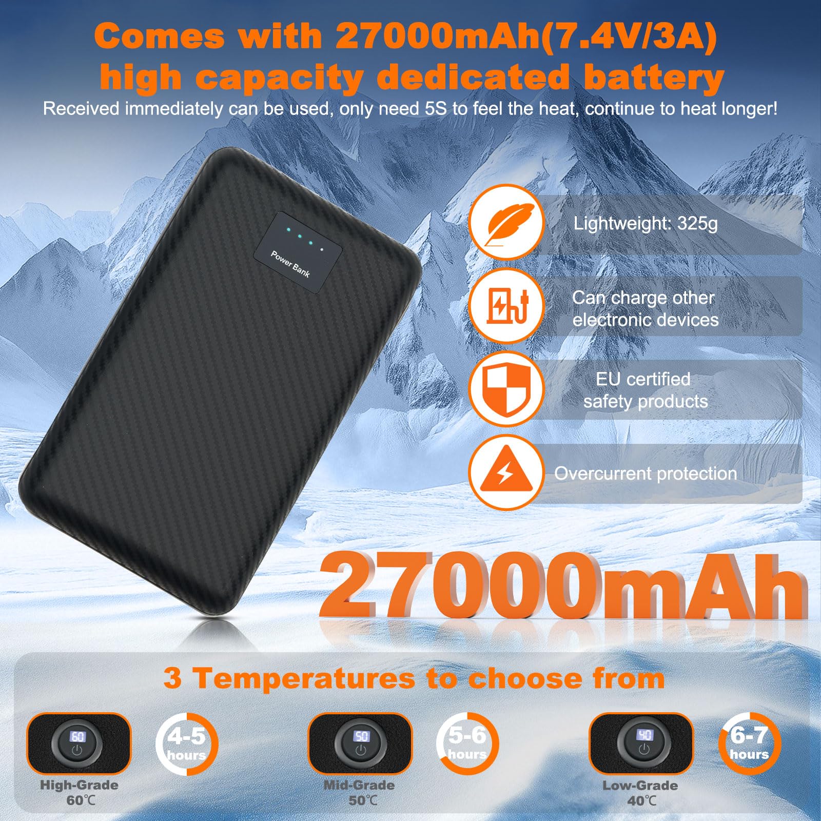 NEEMOSI Felpa Riscaldato Uomo con 27000mAh Batteria, 14 Zone di Felpa con Cappuccio 3 Temperatura Regolabile Felpa Riscaldata, Riscaldata Felpa Uomo con Zip per Escursioni All'aperto