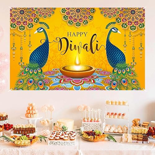Miniatura 5 de Peacock Diwali Decor - Fondo indio para el hogar con luces y manualidades