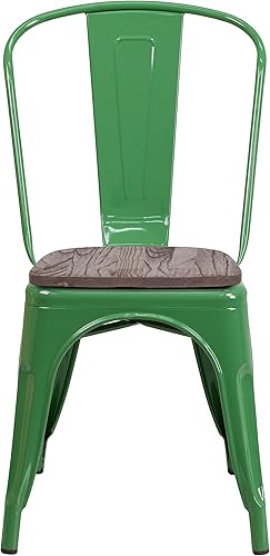 Miniatura 4 de EMMA + OLIVER Silla apilable de metal amarillo con asiento de madera