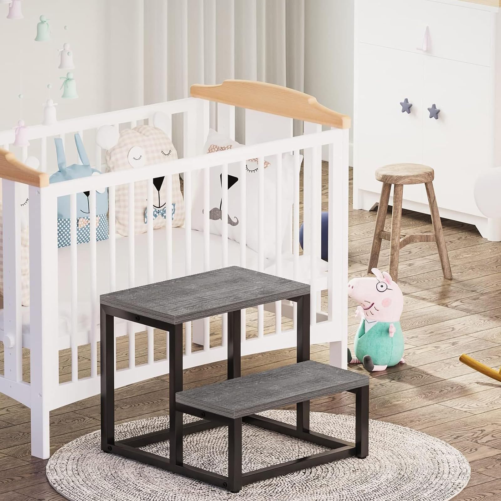 Escabeau en bois pour adultes et enfants - 2 marches robustes avec une capacité de charge de 500 kg - Escabeau antidérapant pour lits superposés, salle de bain, cuisine, jacuzzi et camping-car