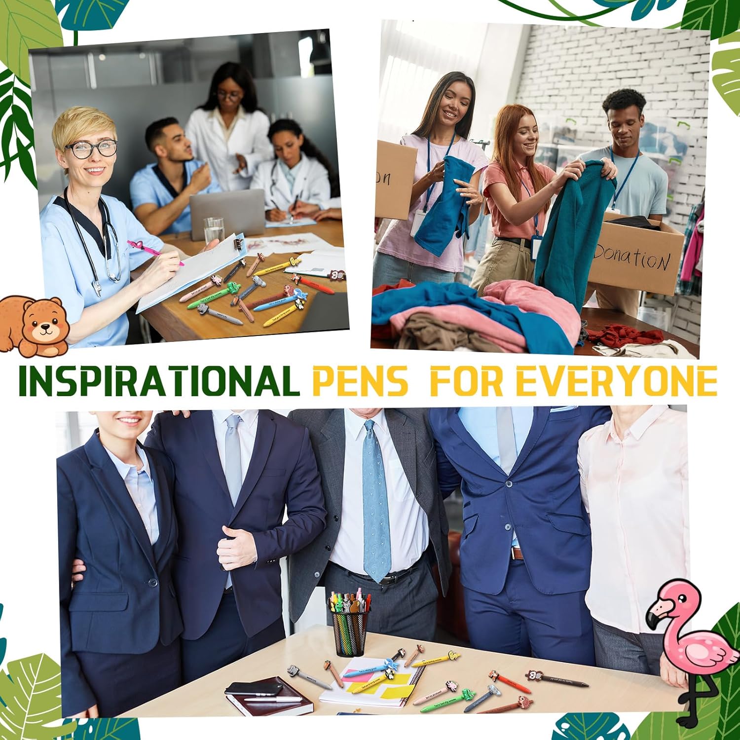 Landical 36 Pcs Inspirational Ballpoint Pen Motivational Positive Pen Funny Thank You Gift for Volunteer Teacher Nurse Team Employee Coworker Graduation Party Favor (Animal)