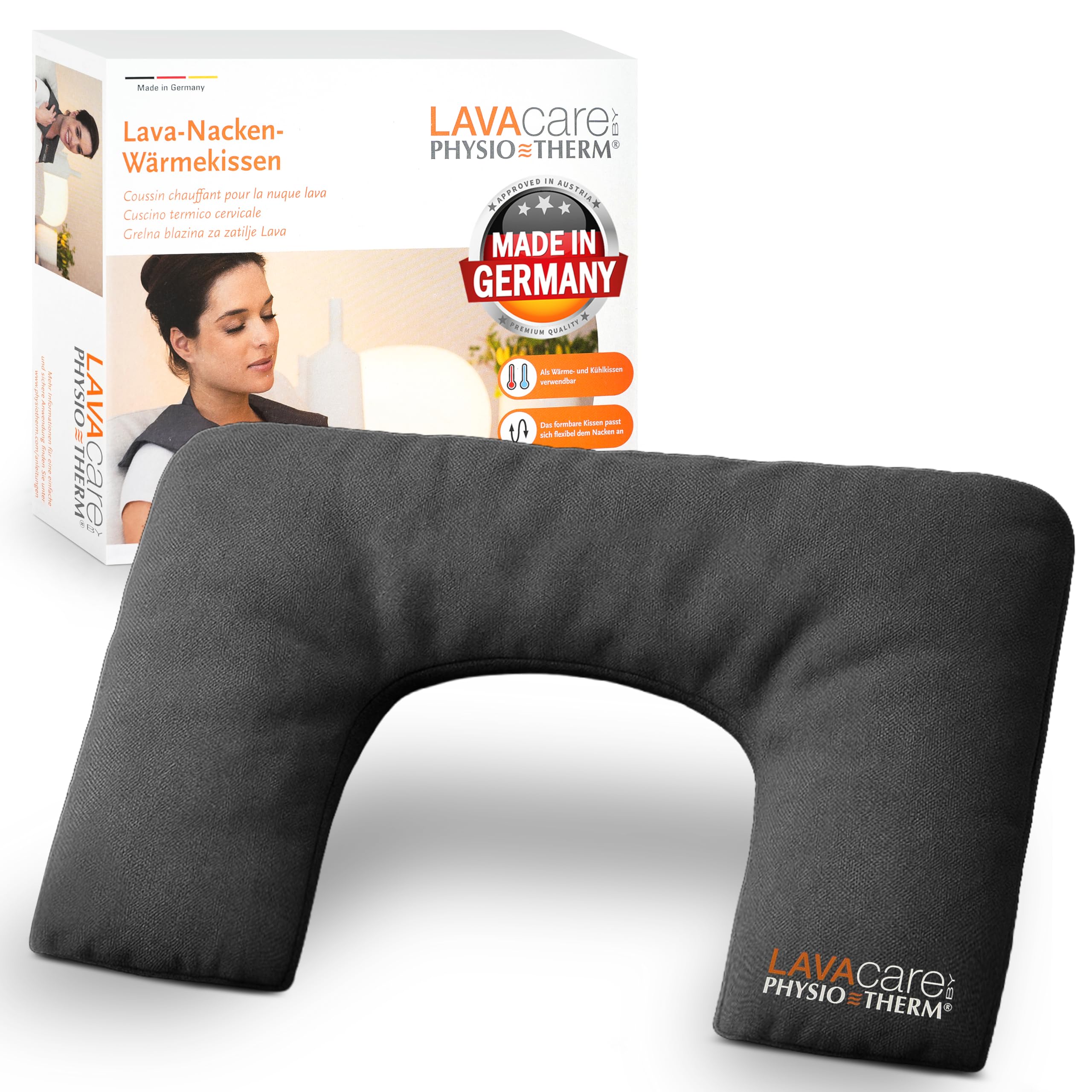 LAVAcare Physiotherm®Nackenkissen Kalt & Warm • Ergonomisches Nackenhörnchen • Kälte- & Wärmekissen für Nacken & Schultern • Mikrowelle & Gefrierfach geeignet • Kissen bei Nackenverspannungen