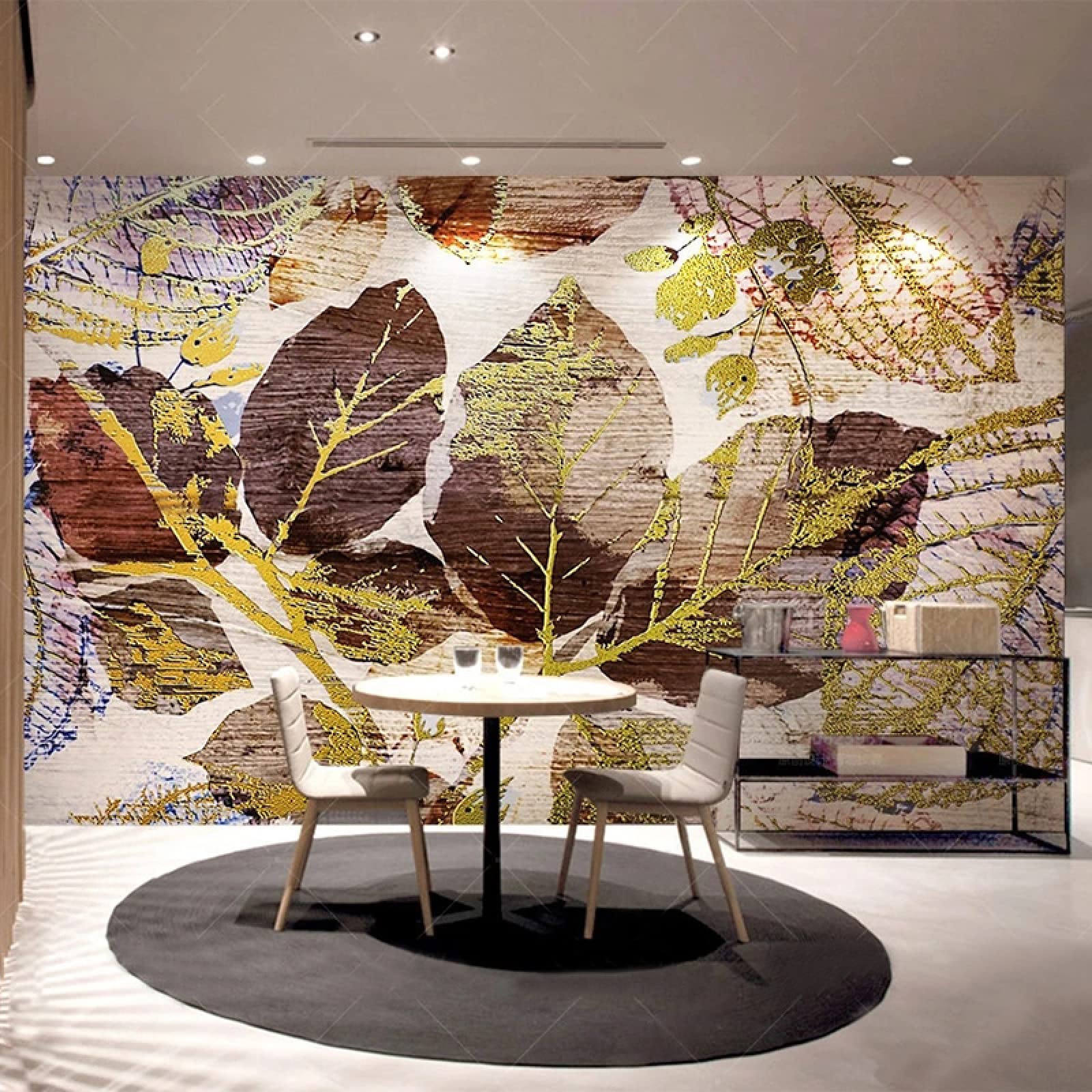 Mural panoramique pour habiller un meuble TV papier peint feuille rétro 400X280cm