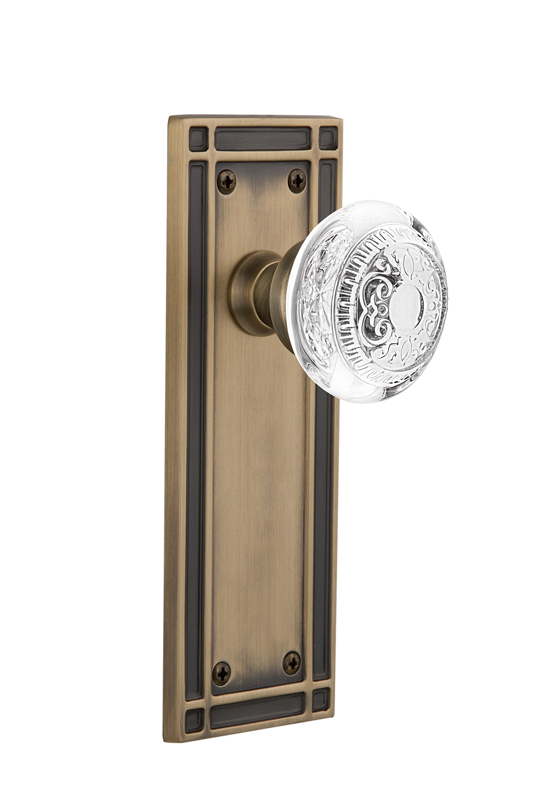 Nostalgic Warehouse750731 Mission Plate with Crystal Egg & Dart Knob Single Dummy, Surface Mounted, Antique Brass