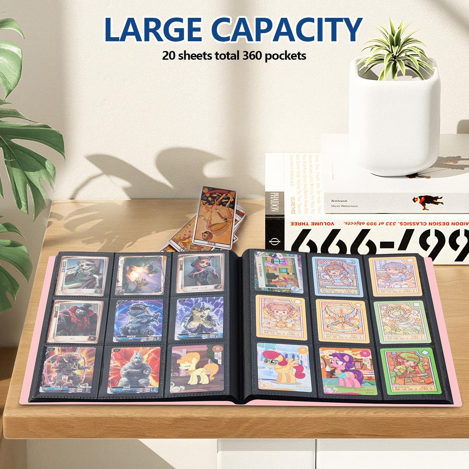 Card Binder, EDUDIIU 9 Pockets Premium Trading Card Binders, Cards Collection Binder Album, Side Loading Yugioh Holder Book for Sport, Football, Baseball Collector - Pink