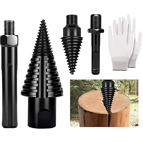 Premium Firewood Log Splitter Drill Bit Set with Detachable Design, 50mm Heavy Duty Wood Splitting Screw Cone - 2 replaceable drill bits & Handles for Electric Drill, Kindling Splitter - 6PCS
