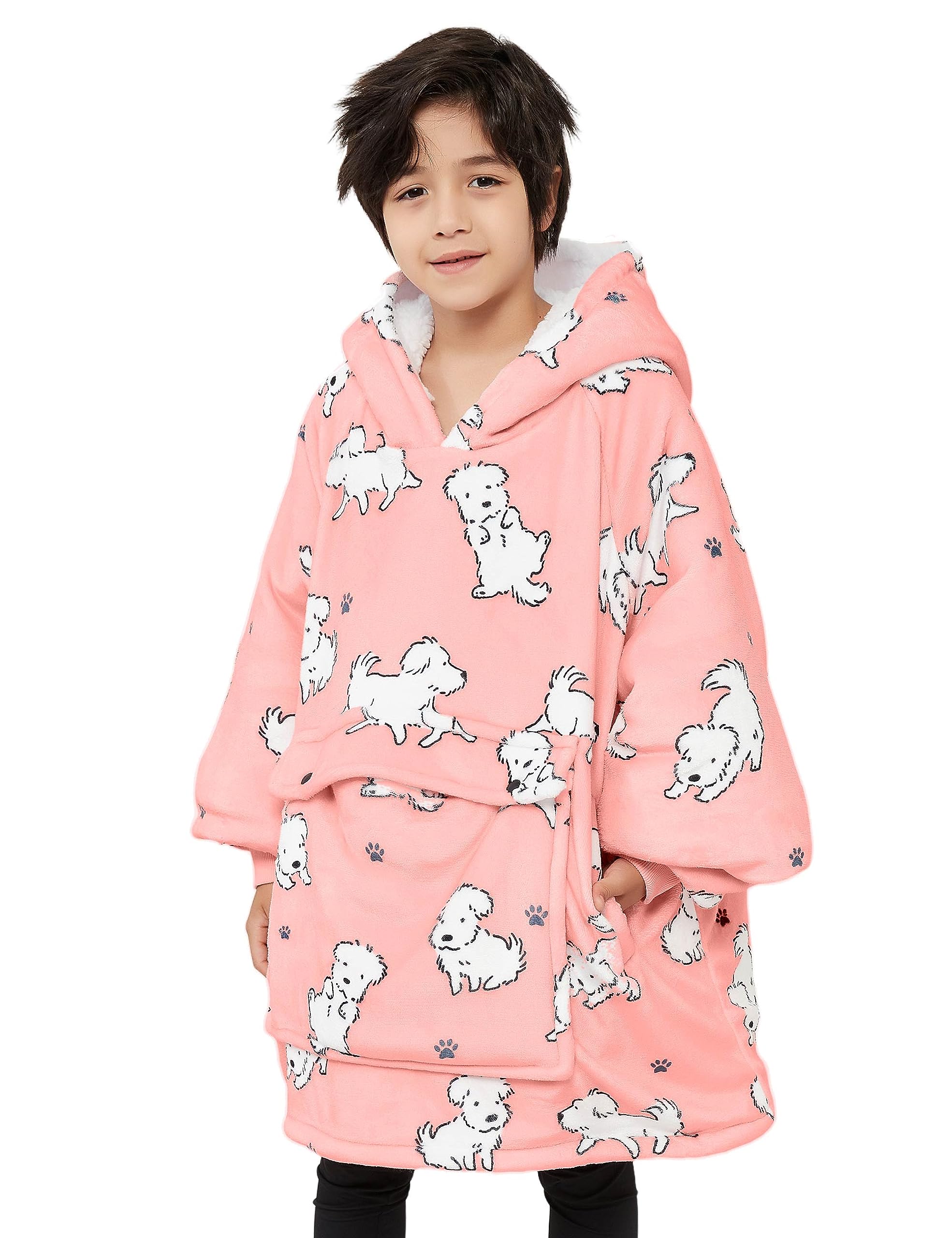 KFUBUO Wearable Blanket Hoodie for Kids With Pocket, 6-10 Year Old, Dog