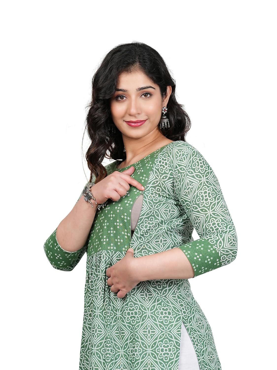 Lerkiza Women Bandhani Print Flared Cotton Feeding Kurtis for Maternity wear | Feeding Kurti