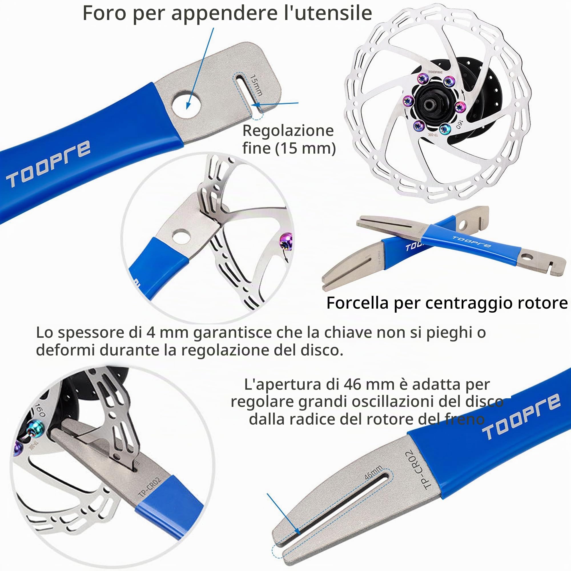 Pressa per Pistoni per Bicicletta, Set da 4 Pezzi, Forcella per Allineamento dei Dischi e Regolatori di Gap per Freni a Disco