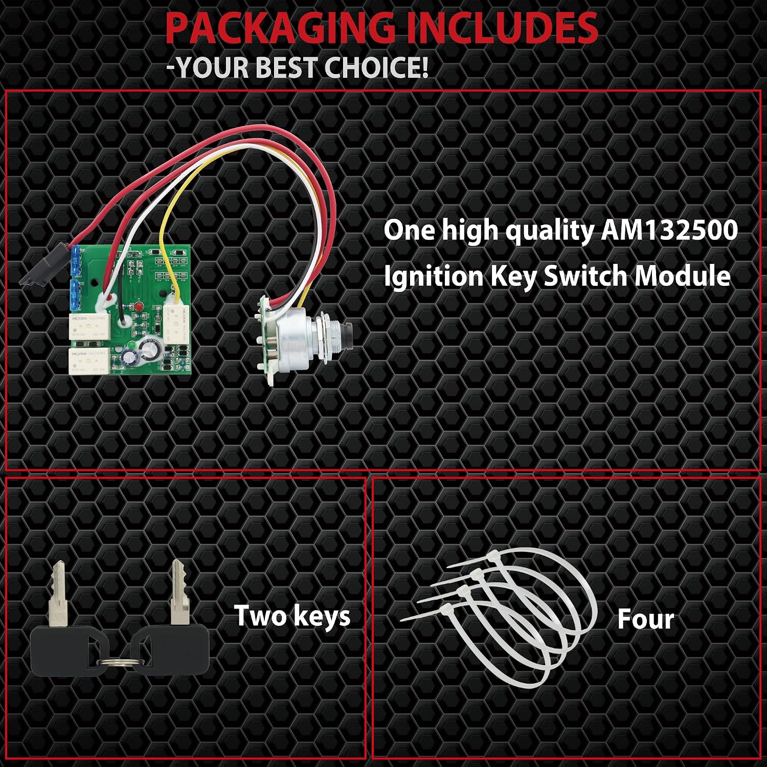 AM132500 Ignition Key Switch Module with Keys Compatible with John Deere LX255,LX266,LX277,LX279,LX280,LX288,GX255,GX325,GT225, GT235,GX345,GX355 Replaces AM132500, AUC15330, AM127824 Lawn Tractors