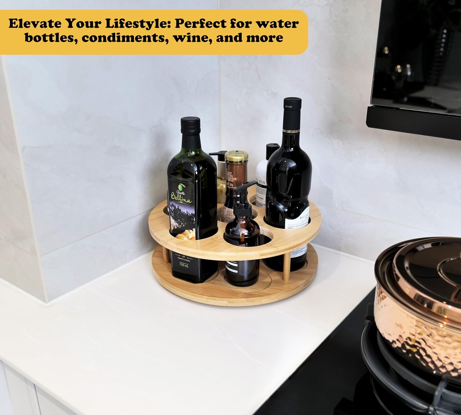 7 Slots Water Bottle Organizer for Stanley Tumbler, Rotatable Stanley Cup Organizer Holder for Kitchen Cabinets, Bamboo Wood Water Bottle Storage Rack for Stanley Cup Accessories - Image 8