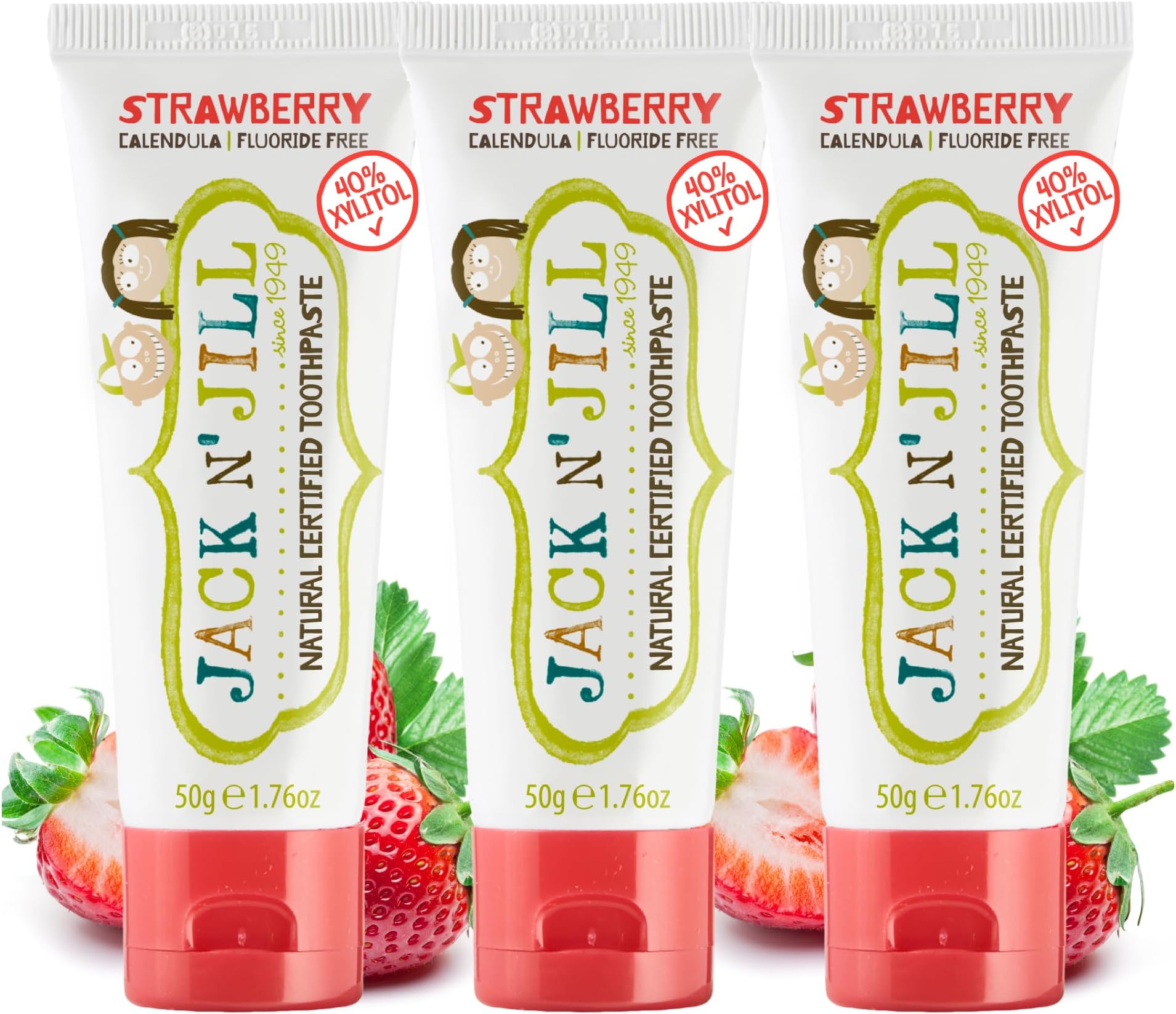 Natural Toddler Toothpaste - Fluoride Free Training Toothpaste for Toddlers 1-3, 40% Xylitol, BPA Free - Strawberry, 1.76 oz (Pack of 3)