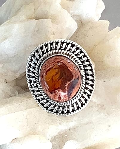 Miniatura 4 de Orange MEXICAN FIRE OPAL (6.5 ct) Natural Gemstone, 925 Sterling Silver, Handmade Earthy Style Ring Sz 8.25 Jewelry.