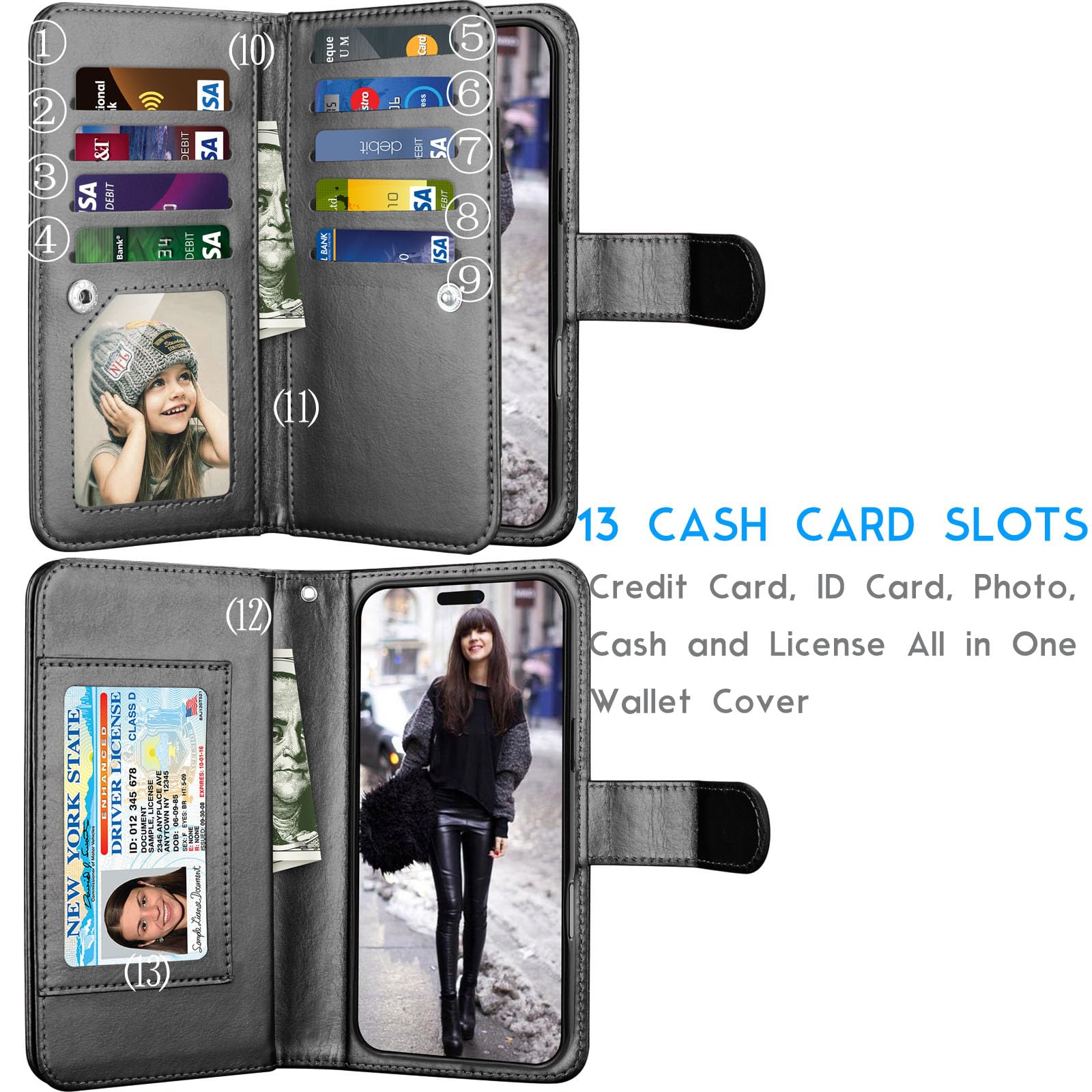 Tekcoo Custodia A Portafoglio Per IPhone 16E (2025) – Magnetica Rimovibile Con 11 Slot, Cinghia Inclusa, Oro