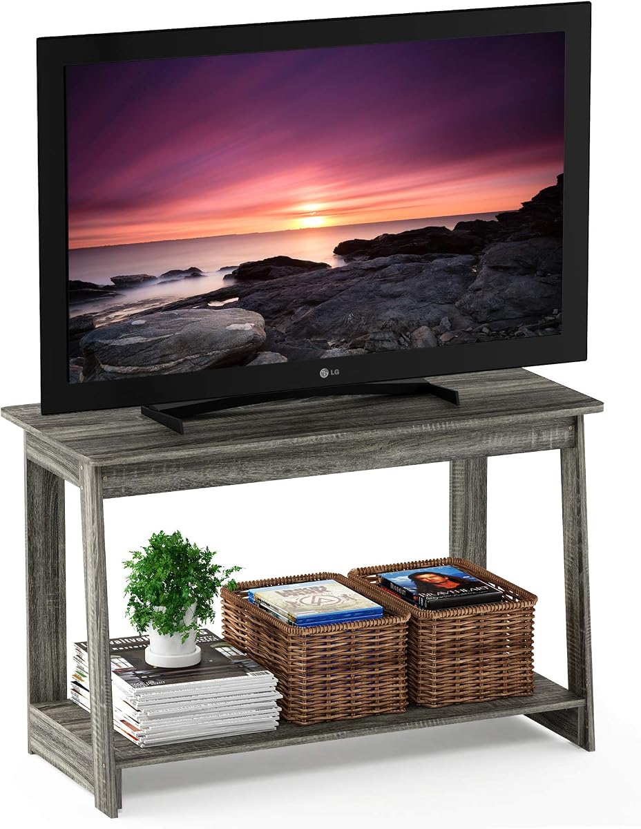 Furinno Beginning TV Stand, 2-Tier Rectangular Entertainment Center with Shelf, TV Console for TV up to 36 Inch, Open Back, for Living Room, Bedroom, French Oak