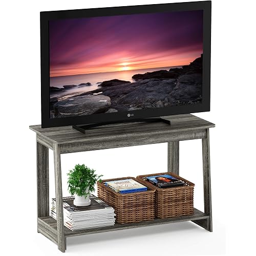 Furinno BEGINNING TV Stand, 2-Tier Rectangular Entertainment Center with Open Shelf, TV Console for TV up to 36 Inch, Open Back, for Living Room, Bedroom, French Oak