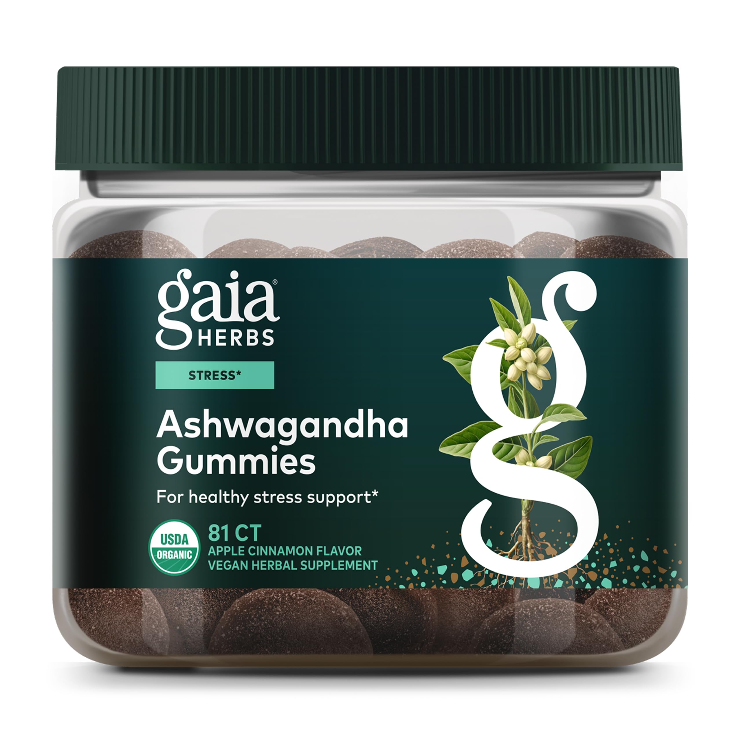 Organic Ashwagandha Gummies - Stress Support* - Made with Cinnamon & Ginger - Gluten Free & Vegan - 81 Count (27 Servings)