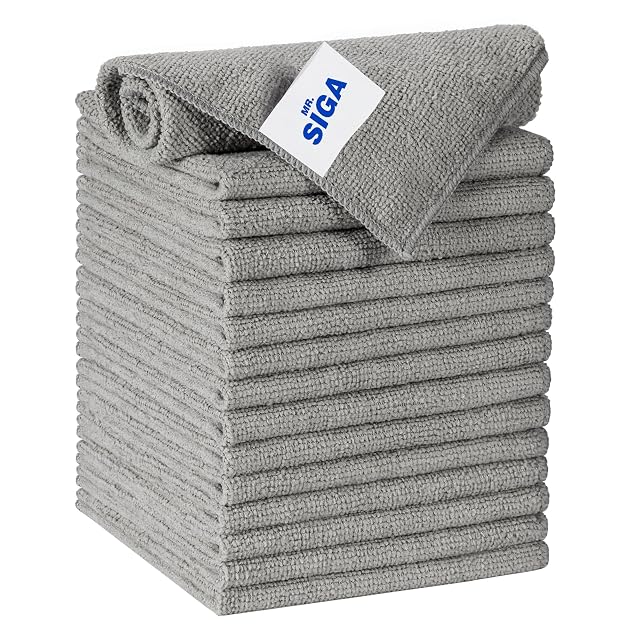 MR SIGA Microfiber Cleaning Cloth All-Purpose Microfiber Towels Streak Free Cleaning Rags Pack of 15 Gray Size 30