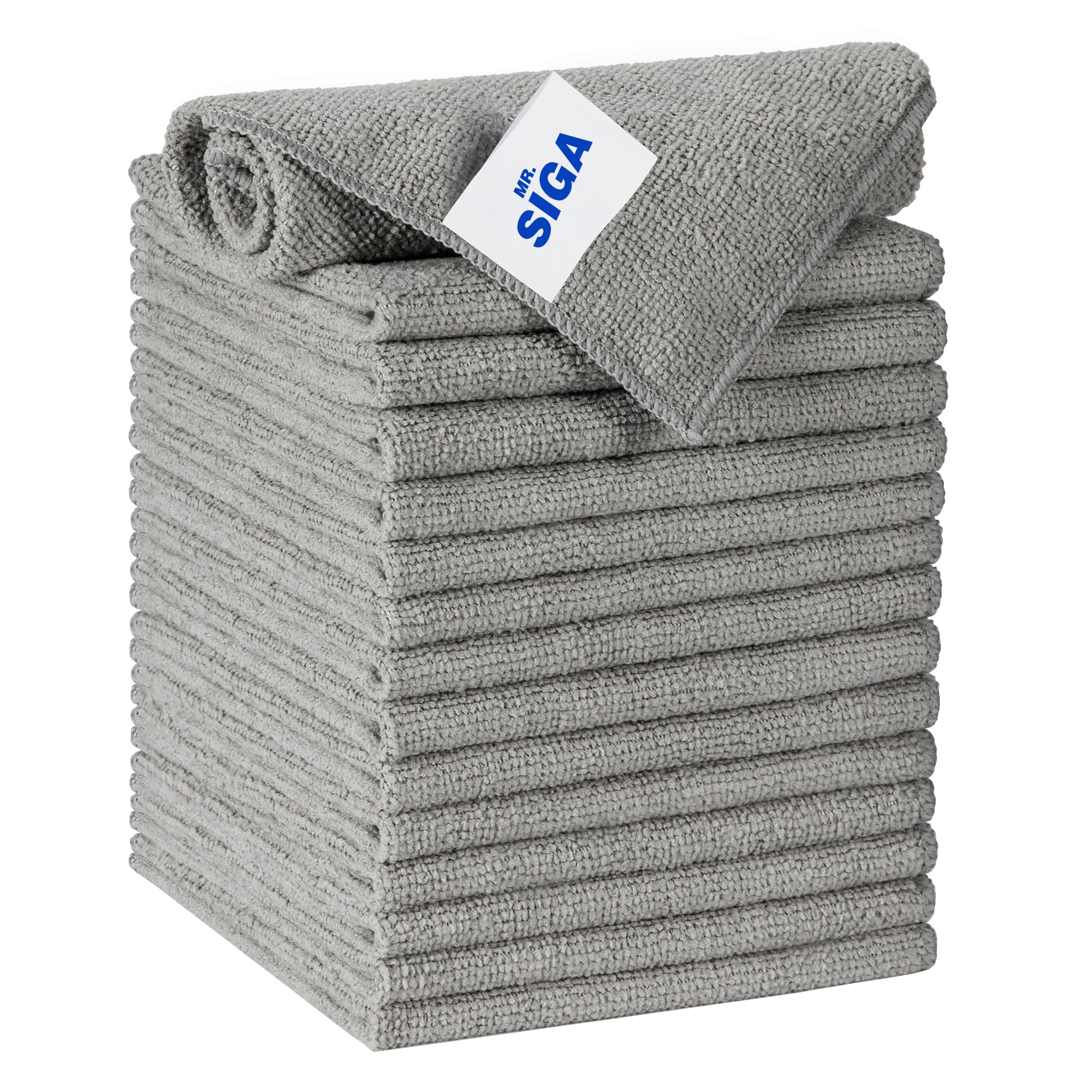 MR.SIGA Microfibre Cleaning Cloth, All-Purpose Reusable Microfiber Cloths, Streak Free Cleaning Cloths for Kitchen, Bathrooms, Windows, Mirrors, Car, Pack of 15, Grey, 30 x 30 cm(11.8 x 11.8 inch)