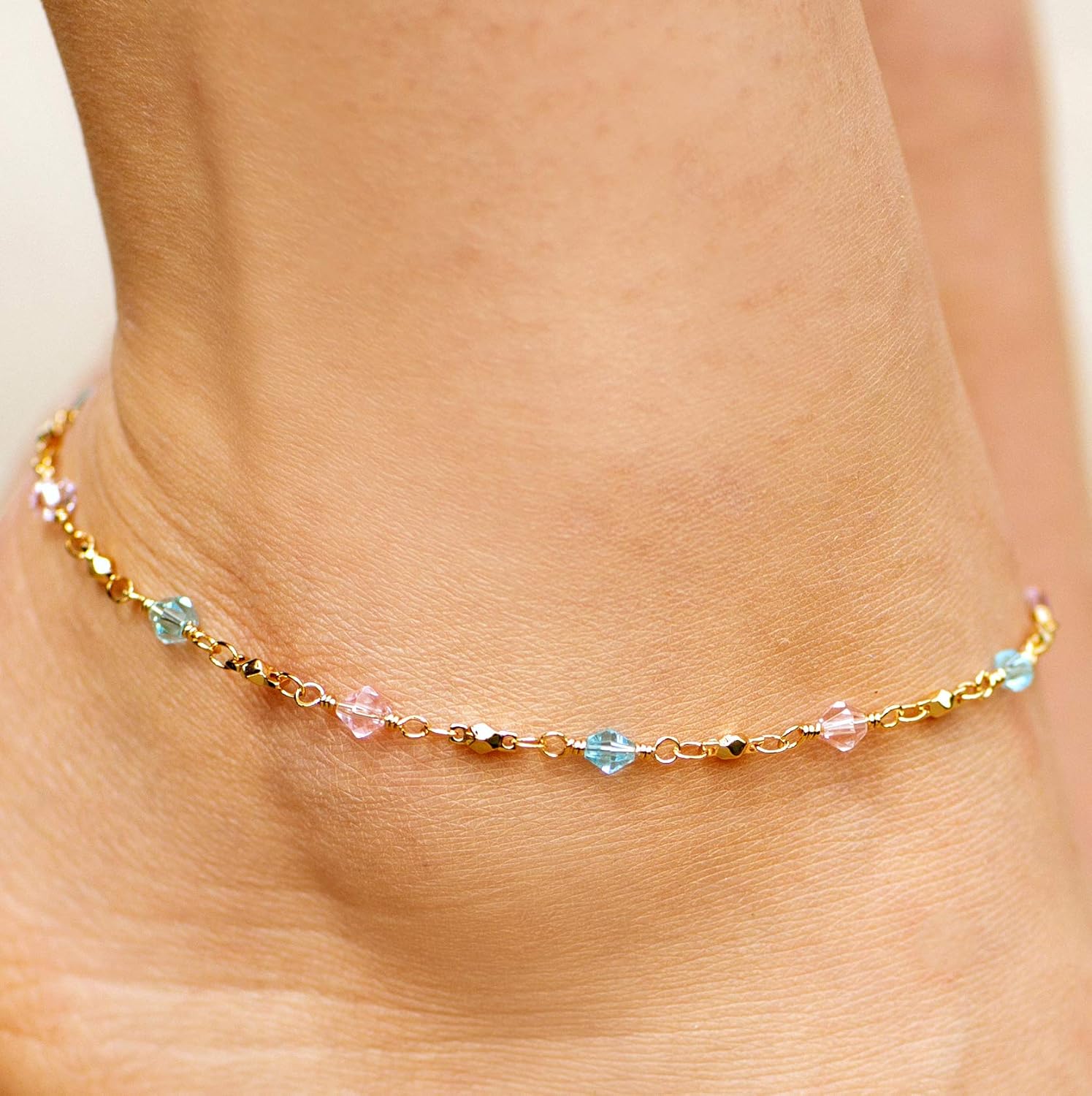 LIFETIME JEWELRY Womens Gold Anklet Diamond Shaped Beads Ankle Bracelet 24k Gold Plated - Image 2