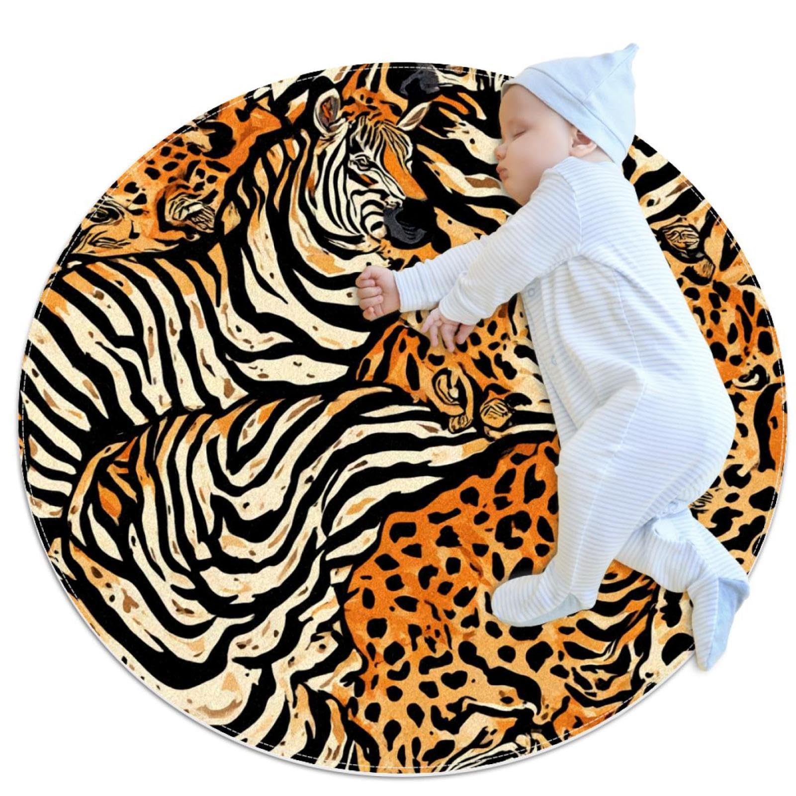 Tapis de salle de bain tigre et zèbre rond 1m antidérapant chambre et salon