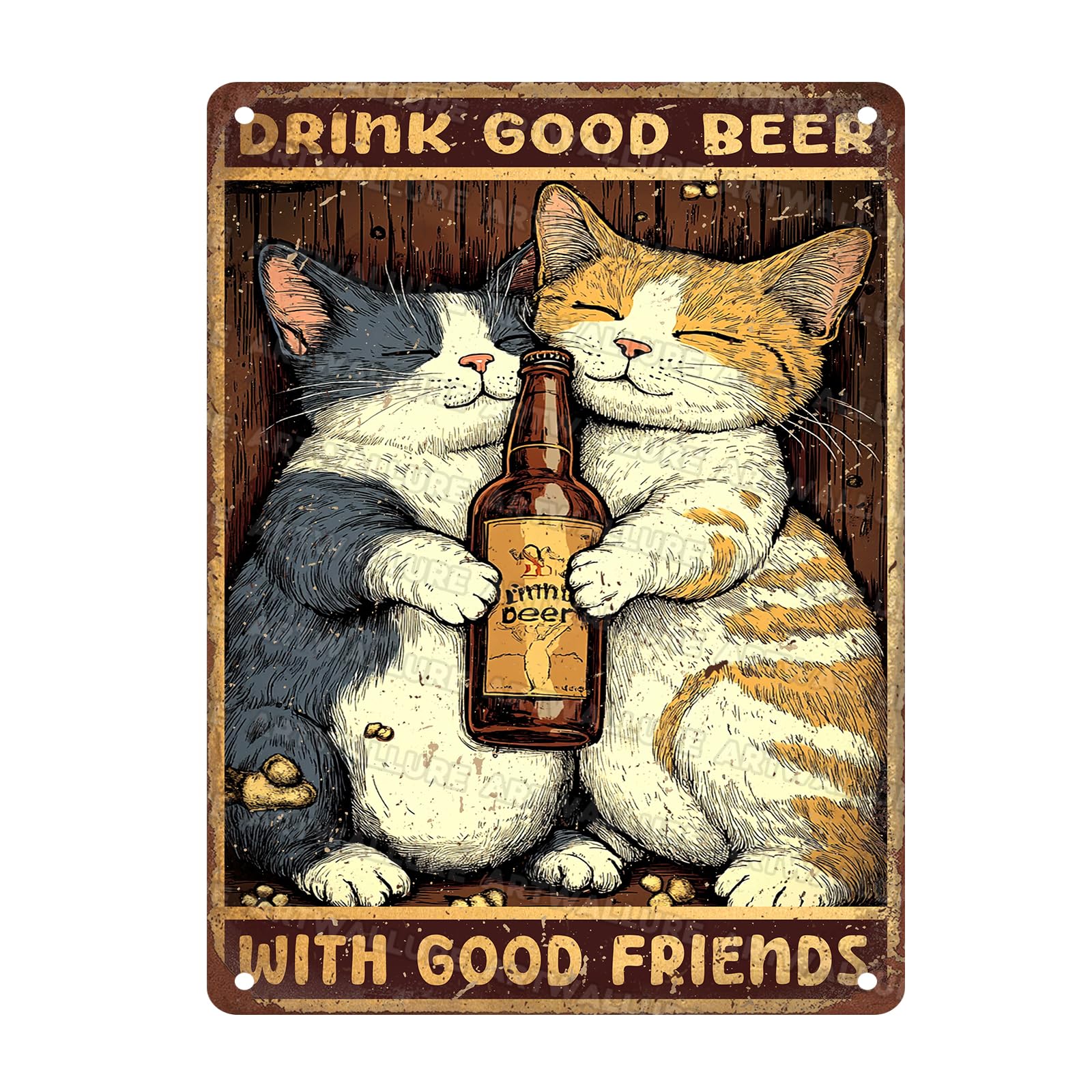 Vintage Cat Beer Metal Sign Cats Drink Good Beer With Good Friends Metal Poster Home Garden Cafe Office Restaurant Garage Rustic Aluminium Sign Art Wall Decor 12x16Inch