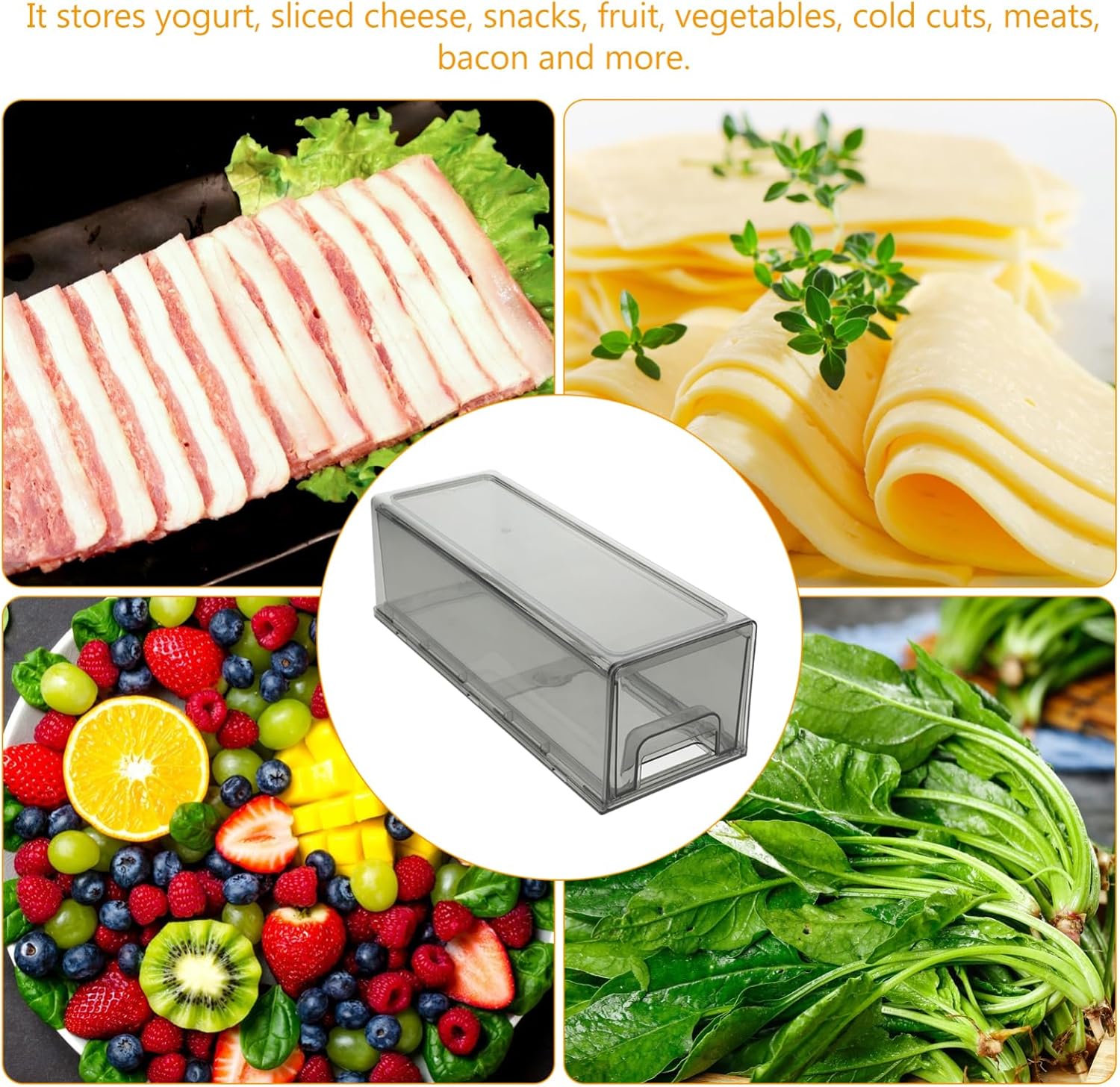 Lurrose 2pcs Fridge Storage Container Pull-out Drawer Stackable Organizer Bin for Fruits and Vegetables Food-grade Refrigerator Storage Box Design for Kitchen and Pantry Use