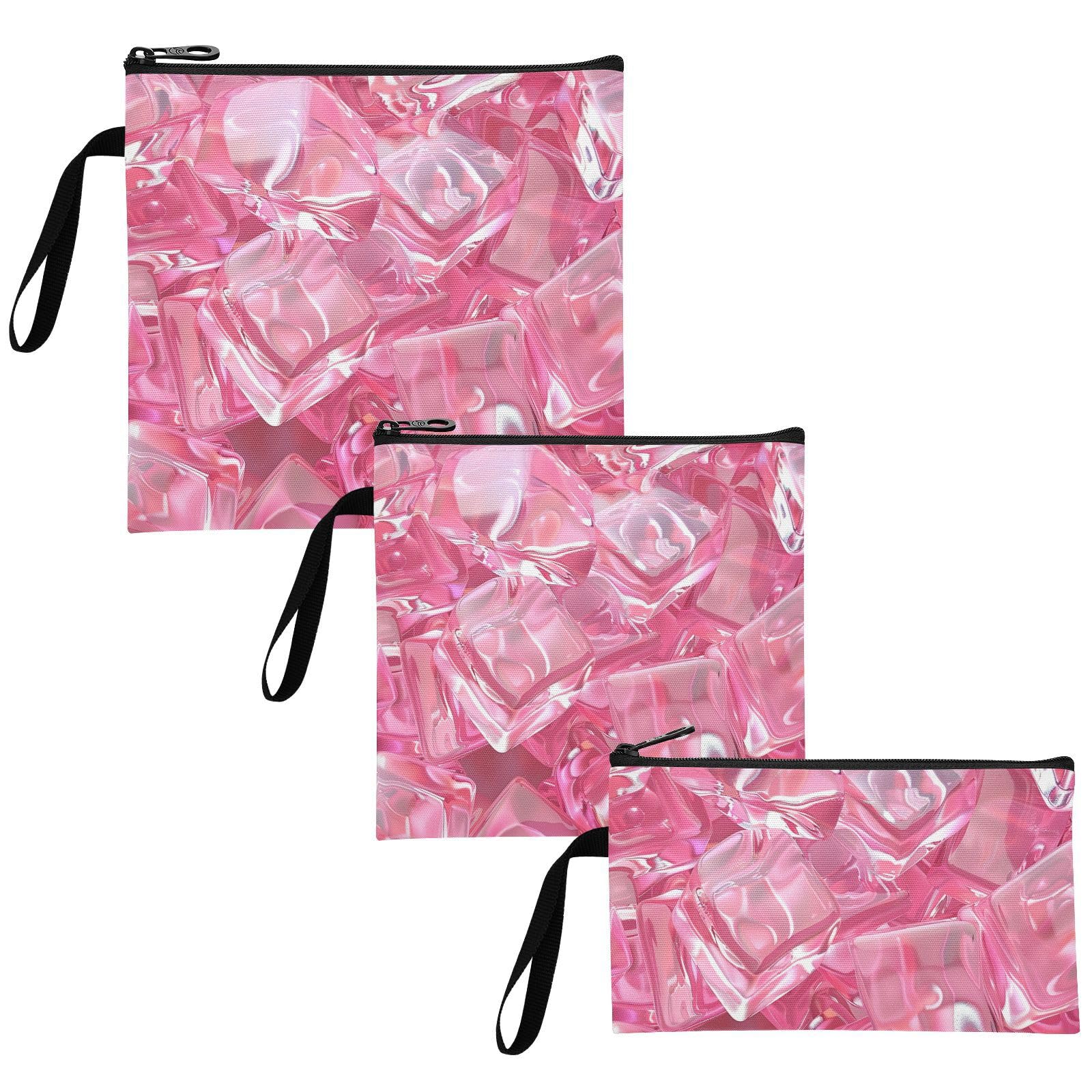 Pink Transparent Ice Cubes 3 pack Reusable Travel Snack Bags Portable Food-Safe Storage Zipper Bag for Camp Friends and Gear