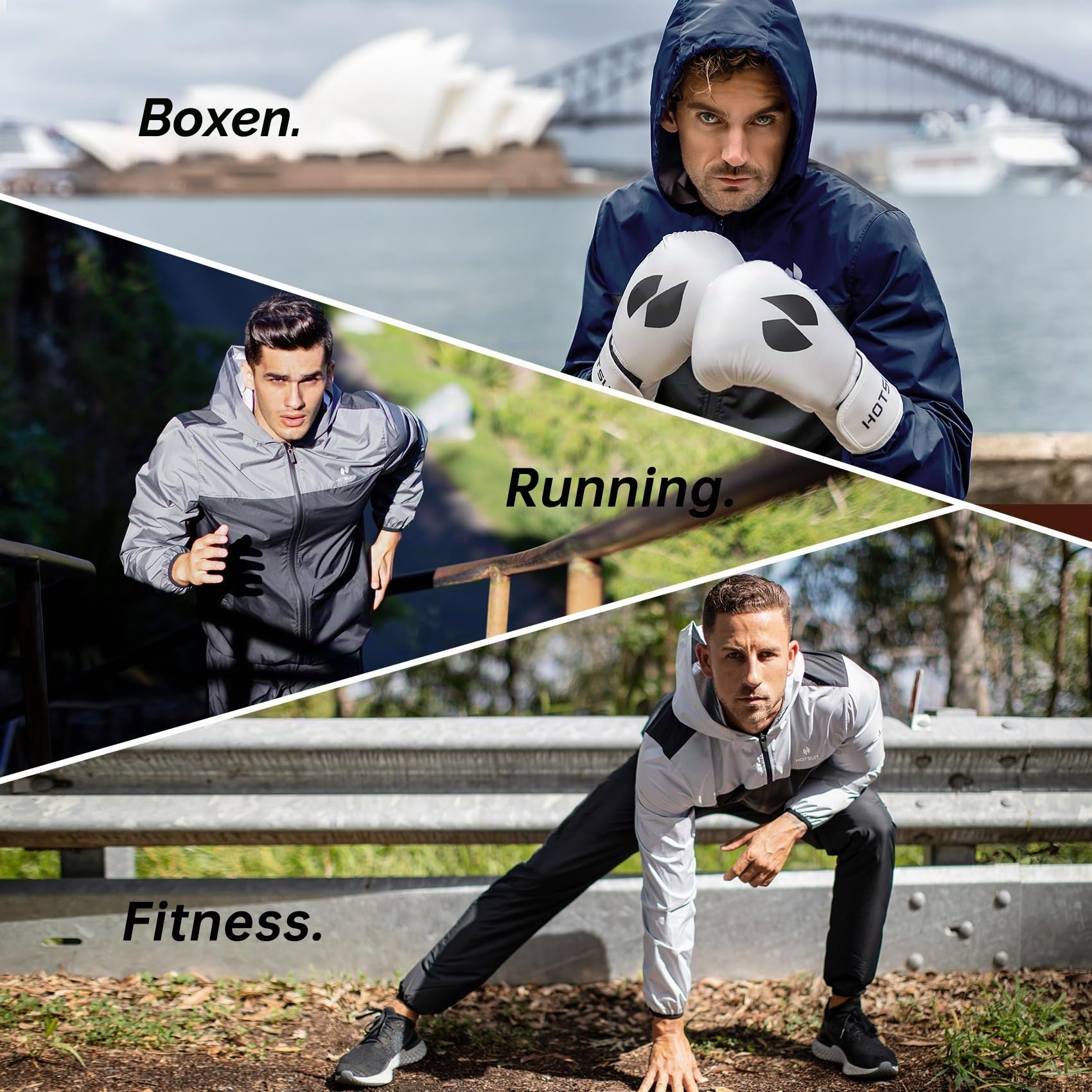 HOTSUIT Schwitzanzug Herren Trainingsanzüge Fitnessstudio Workout Übung Saunajacke Hose Ganzkörper