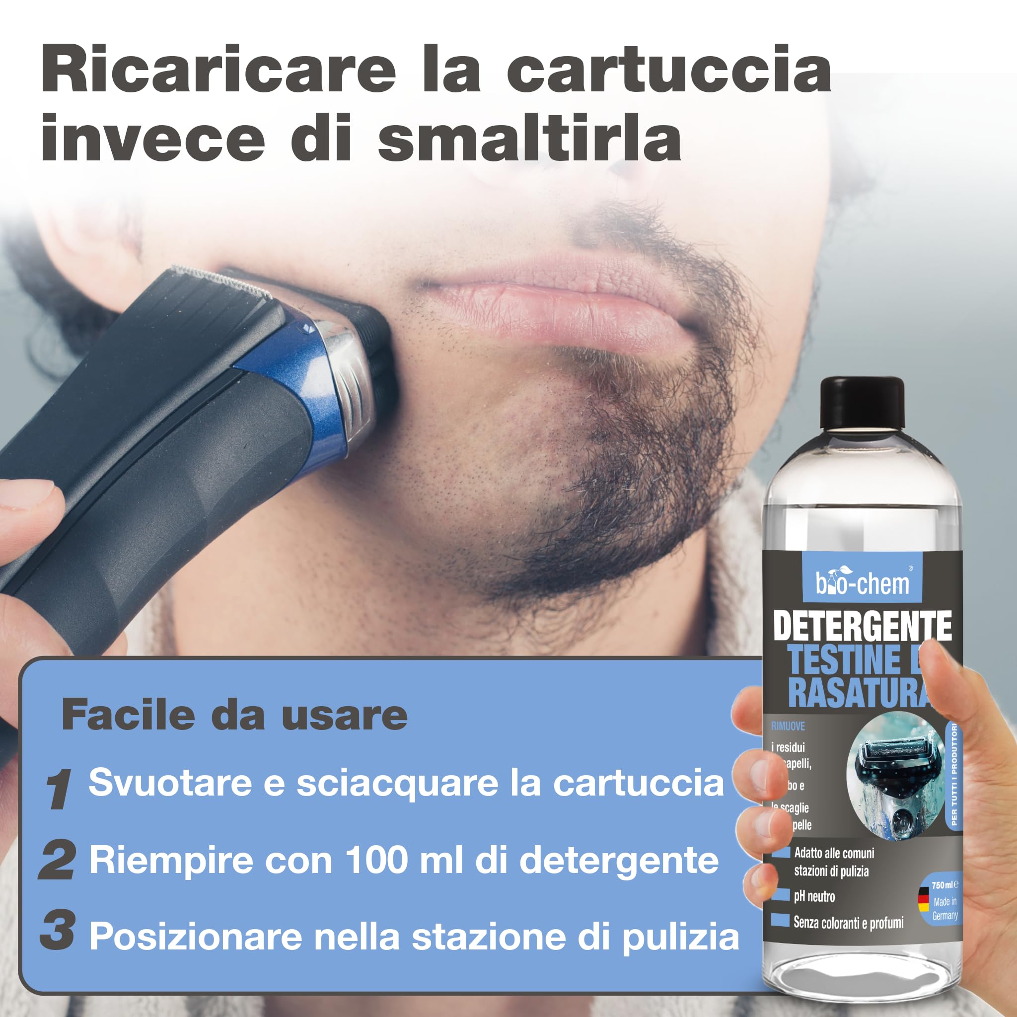 Bio-Chem - Detergente per testine di rasoio 2 x 750ml - Detergente per testine di rasoio per uomini e donne - Adatto a tutte le marche di rasoi - Manutenzione delle testine di rasoio