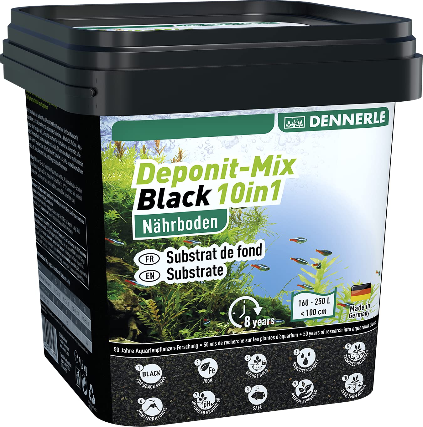 Dennerle Deponit-Mix Black 10in1 Noir 9,6 kg - Milieu de Culture multiminéral pour Aquariums