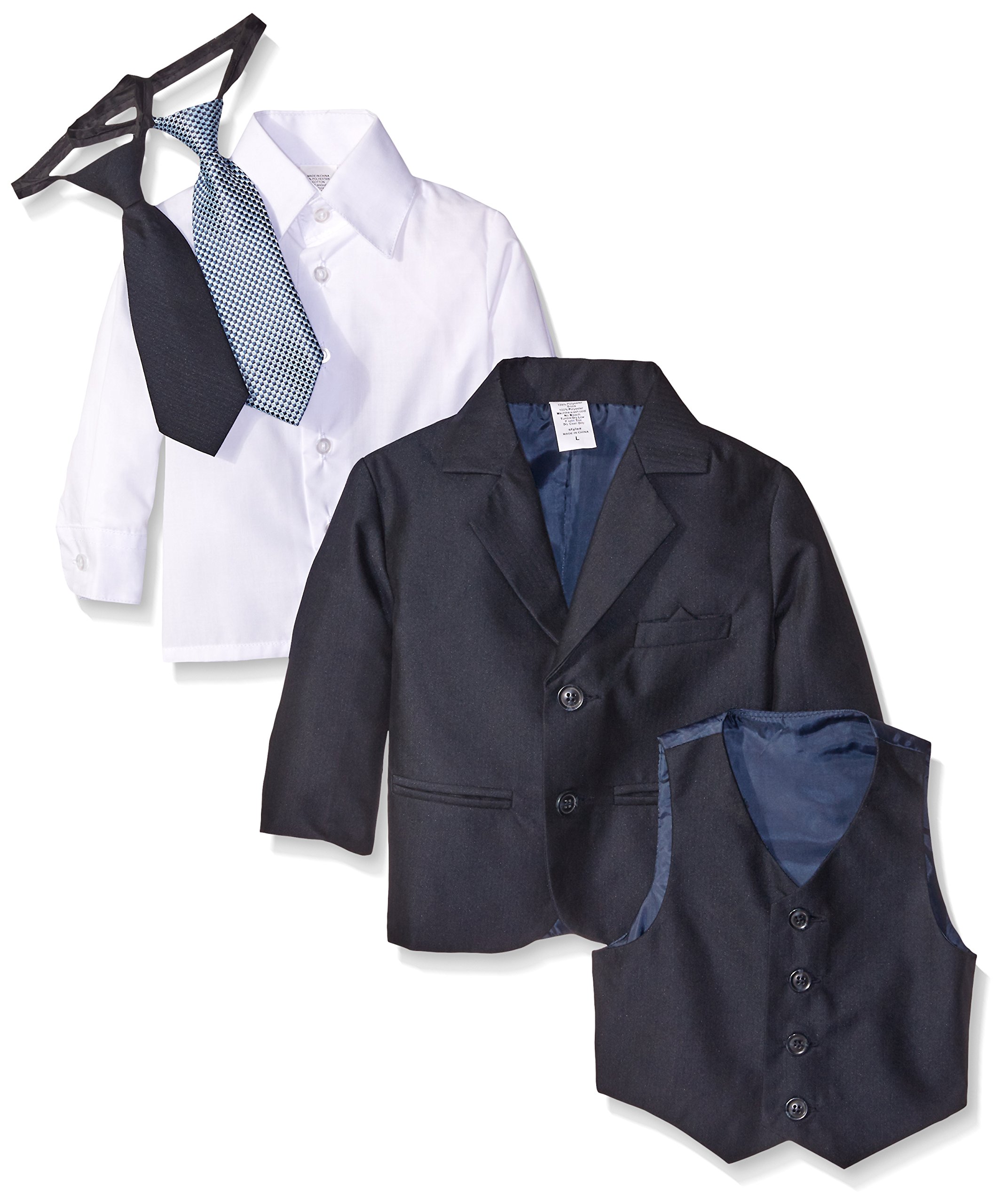 Boy's 2-Button Herringbone Suit with Vest and 2 Ties - Navy M (6 - 12 Months)