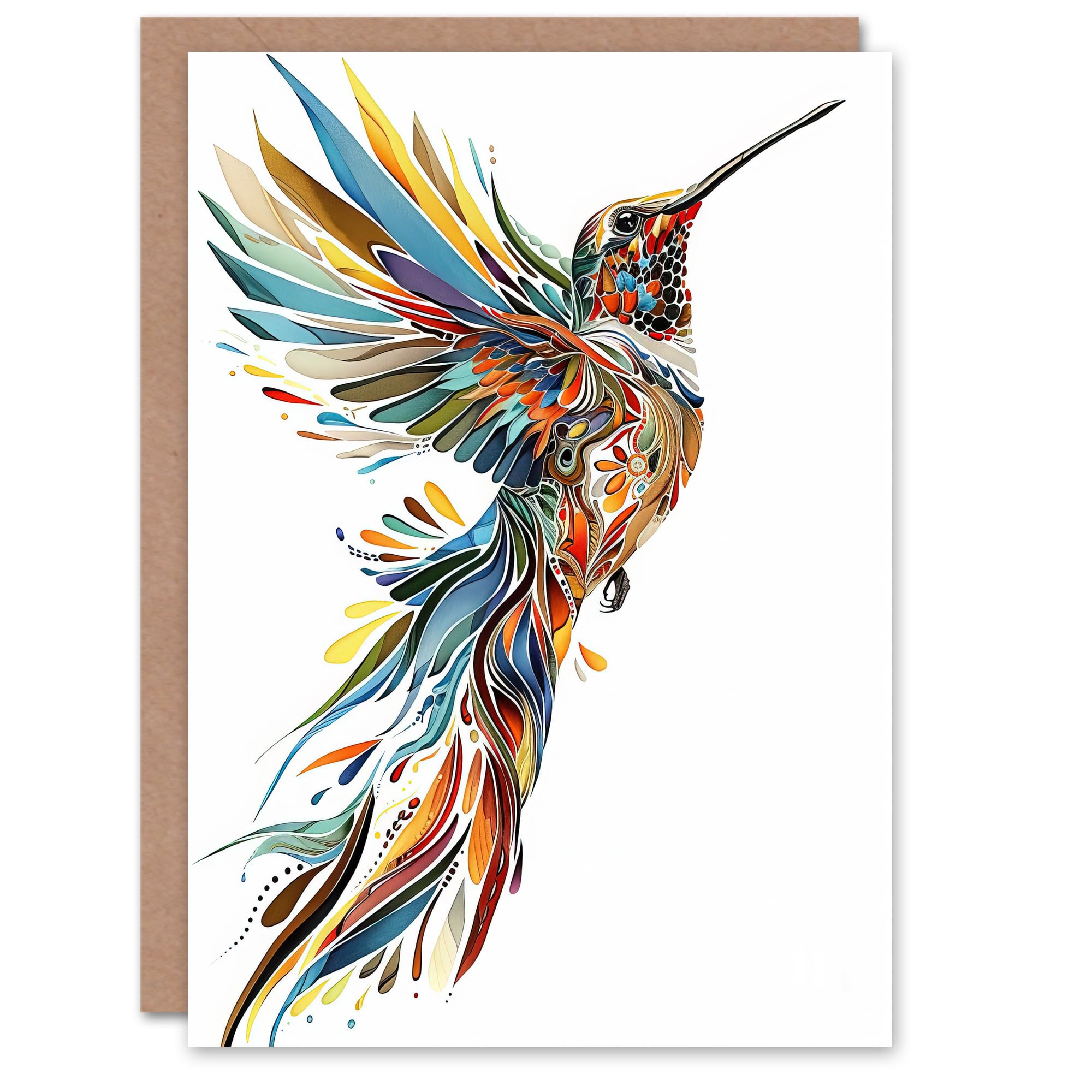 Artery8 Greeting Card Colourful Abstract Sylph Hummingbird Folk Art For Her Woman Birthday Card