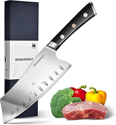 Meat Cleaver Chef Knife,7-in Ultra Sharp Kitchen Knife,Slicer Knife Cooking Knife Vegetable Knife,German HC Stainless Steel,Full Tang Wood