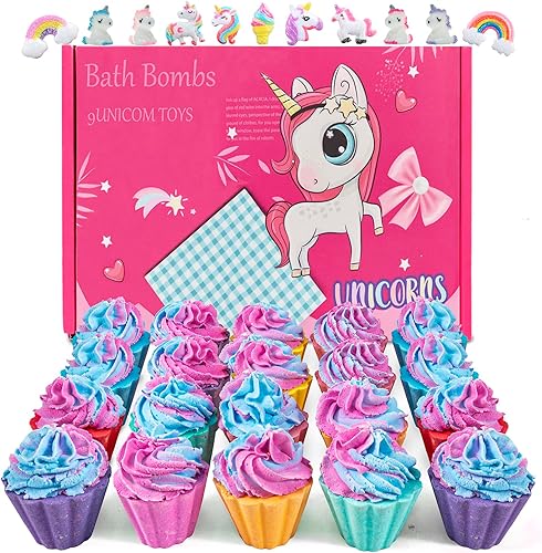 Bombas de baño para niños con unicornio sorpresa en el interior, juego de regalo de 20 bombas de baño para niños, bomba de baño de burbujas hecha a