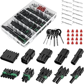 376Pcs 25 Kits Waterproof Automotive Electrical Connectors 1/2/3/4/6 Male&Female Pin 22-14AWG Wire Harness Spark Plug Connector Terminals Plug Kit Car