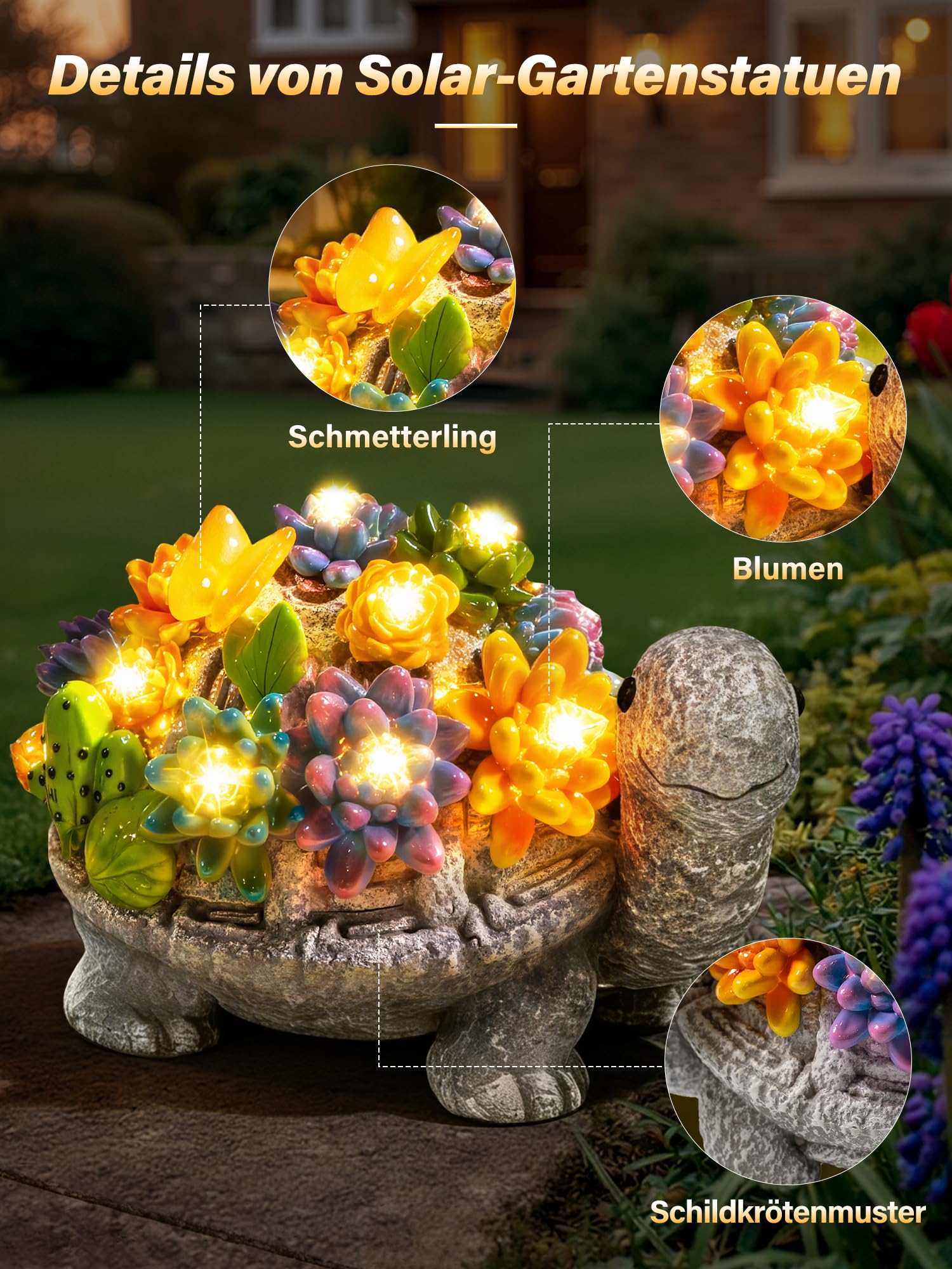 Ollny Statue de jardin solaire résistante aux intempéries - Charmante décoration de jardin pour l'extérieur et le balcon - Décoration de jardin et balcon avec 8 LED