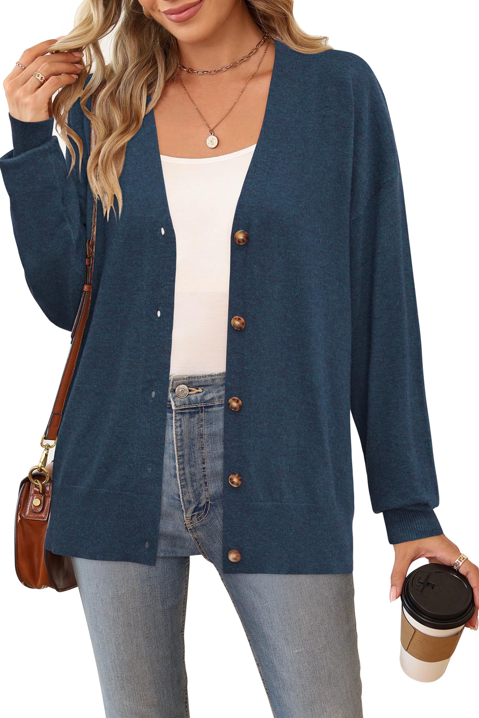 Arach&Cloz Women’s Wool Blend Oversized Lightweight Spring Business Casual Cardigan Sweaters