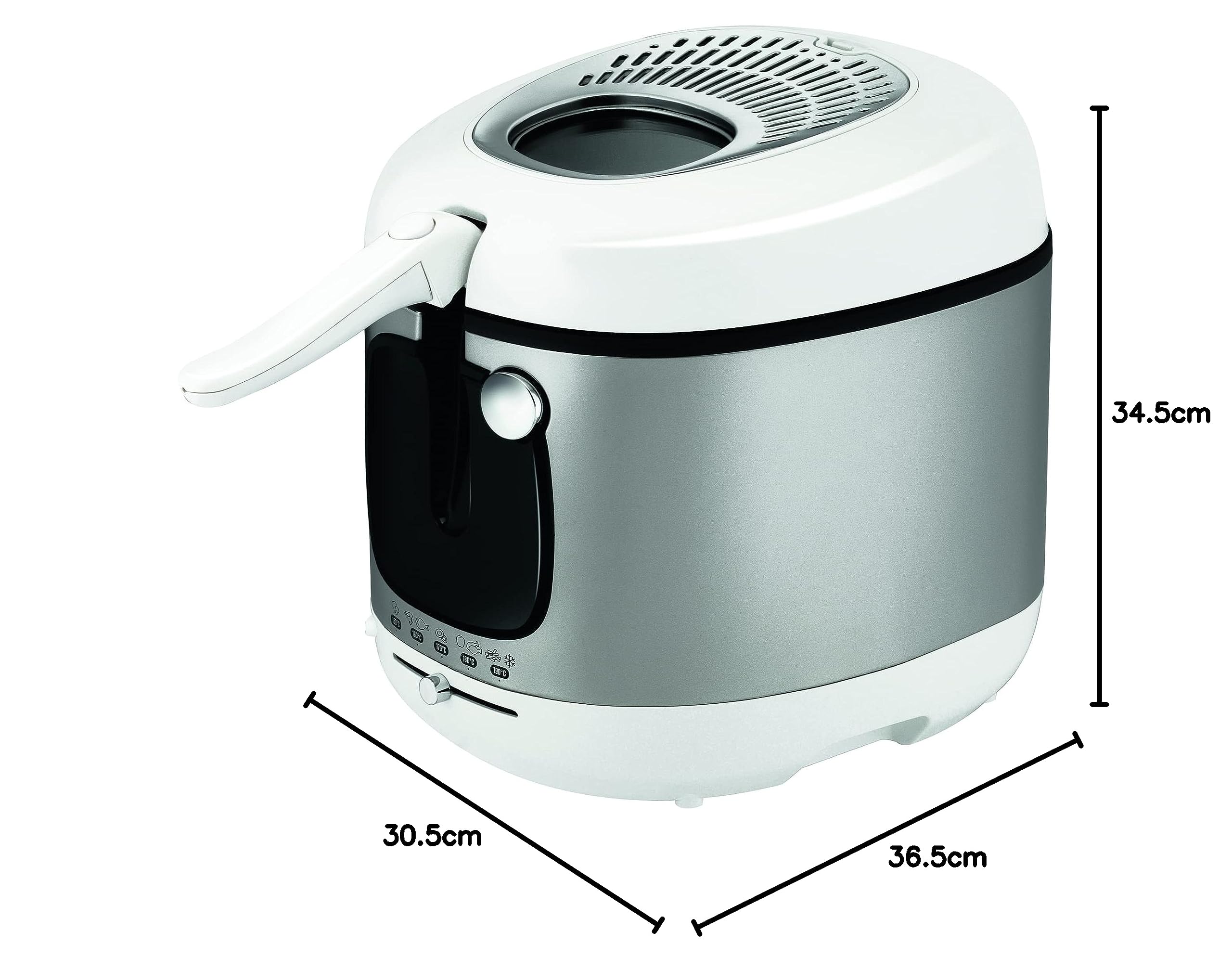 Moulinex Freidora de aceite eléctrica, depósito de 3 litros, revestimiento antiadherente, termostato, temporizador, luz indicadora, filtro de filtro patentado, filtro de carbón, Mega AM480070, blanco/plateado