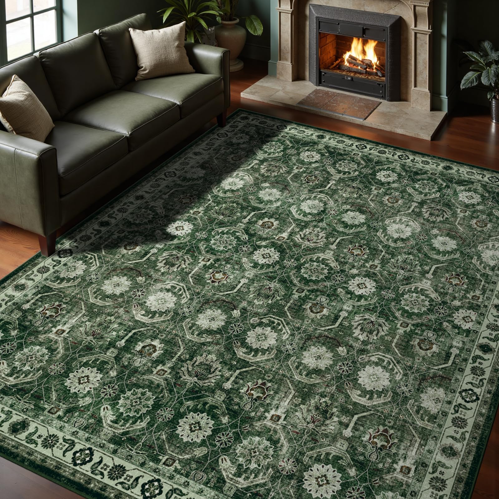 9x12 Area Rug, Soft Non Slip Low Pile Washable Rug, Boho Modern Large Rug for Living Room, Bedroom, Dining Room, Sage Green